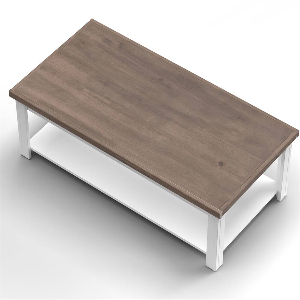 48" Fully Assembled White and Brown Coffee Table with casters Bed